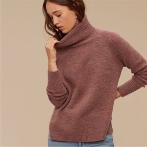 Aritzia Wilfred Lin Turtleneck Sweater Small Purple Gray Side Slits Hi Low Hem